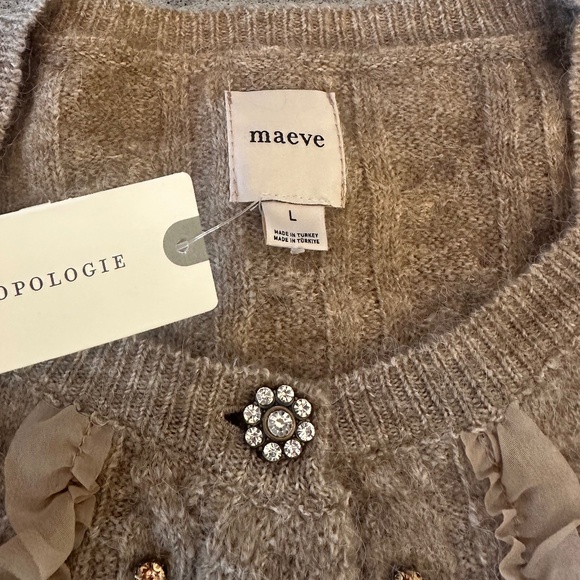 NWT - MAEVE Short-Sleeve Crystal Embellished Ruffled Cardigan Sweater - Size L - Picture 14 of 16
